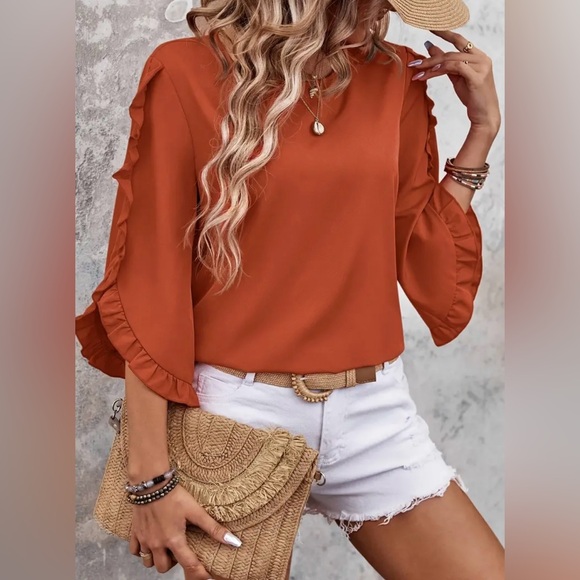 🍂Ruffle Trim Crew Neck Blouse - Picture 4 of 8